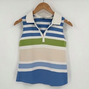 Covington Y2K‎ Blue/Green/Tan Striped Collared Neckline Tank Top Women's S